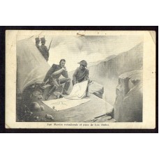 CENTENARIO 1810 - 1910 PATRIOTICA ANTIGUA TARJETA POSTAL SAN MARTIN ESTUDIANDO EL CRUCE DE LOS ANDES CON PUBLICIDAD DE CIGARRILOS 43